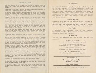 Interior of Ava Gardner's funeral program