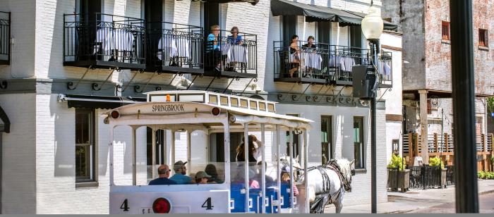 Horse Drawn Trolley passing Floriana's Restaurant