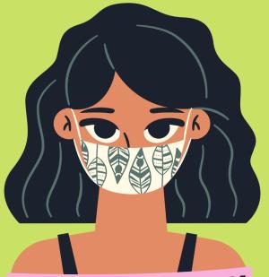 Woman wearing a mask graphic