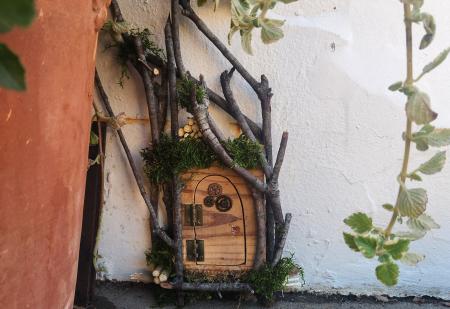 Birds & Words Tiny Door - wooden door with twigs and moss