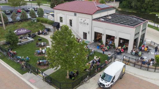 Aerial view of Goshen Brewing Company in Goshen, IN