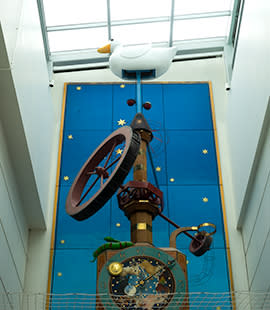 Close up view of the Wishing Fish Clock on display in Regent Arcade, Cheltenham