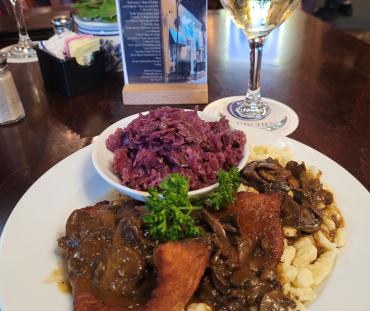 Plate of authentic German food at Sandra's Restaurant in Punta Gorda, Florida