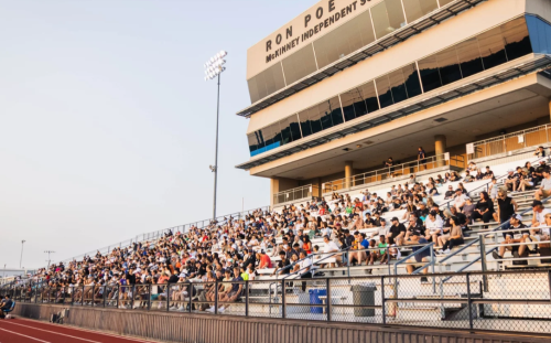 Fans in a stadium cheering on a soccer game