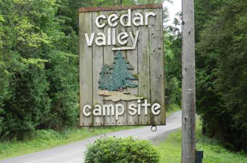 Cedar Valley Campsites sign
