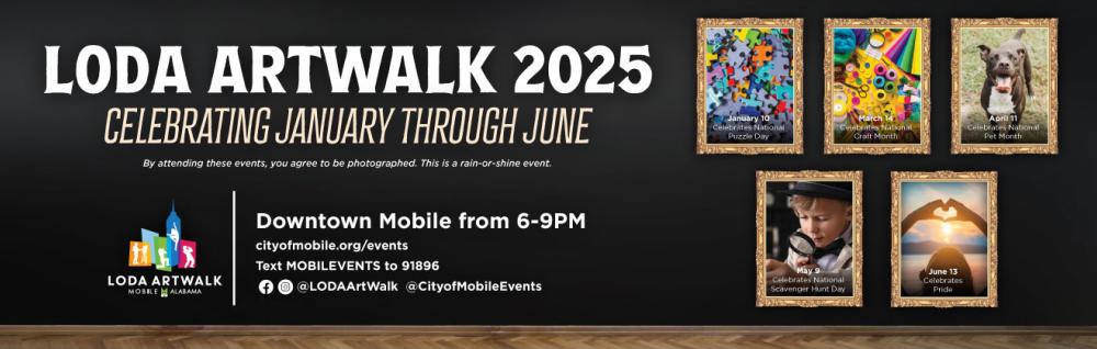 Flyer for the LoDa Artwalk themes for Jan-June 2025