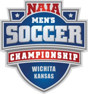 Blue and red shield with NAIA Men's Soccer Championship Wichita Kansas