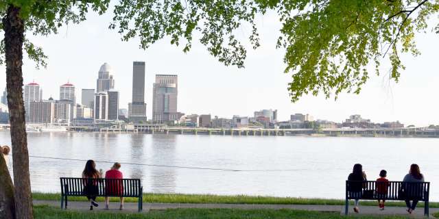 Visitors overlook the water at Ashland Park in Clarksville, IN