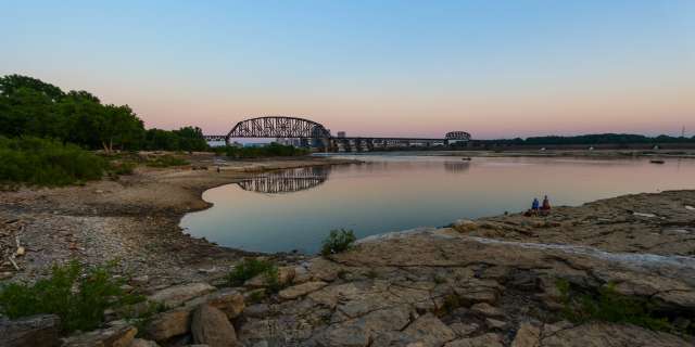 View of the Ohio River and bridge at the Falls of the Ohio State Park
