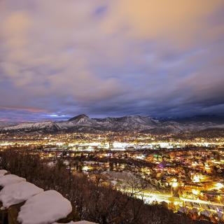 Drone Shot of Downtown Durango During Winter at Night