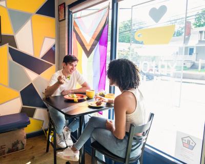 People eating at a coffee shop