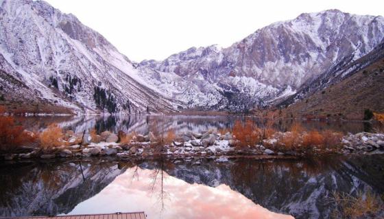 Convict Lake winter with fall colors