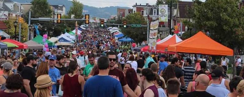 Many people on the main avenue at the Art on the Avenue Festival in West Reading, PA