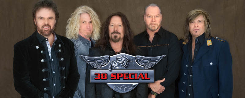 members of the band 38 Special pose for a photo