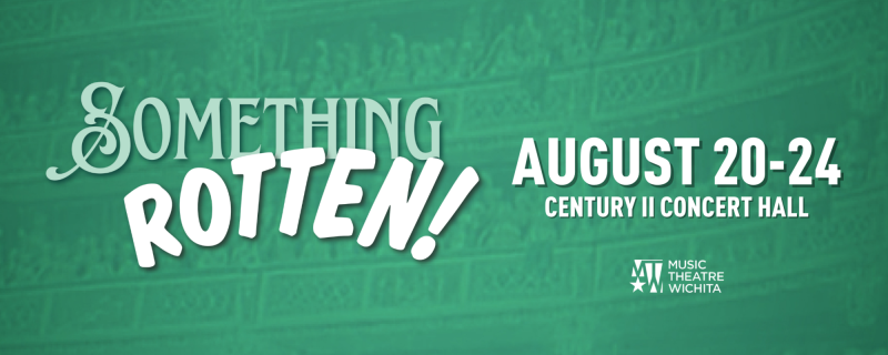 An image features the logo for the Broadway musical Something Rotten