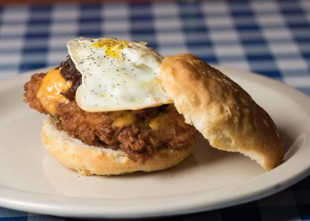 The Midnight Rider Biscuit is just one item from the brunch menu at H&H Soul Food in Macon.