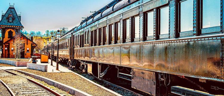 Exterior view of a historic train car