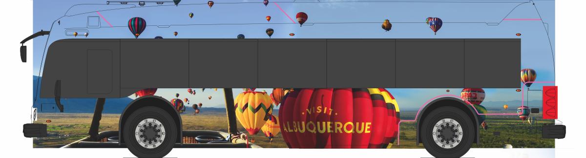 A rendering of the balloon Visit ABQ ABQ Ride bus.