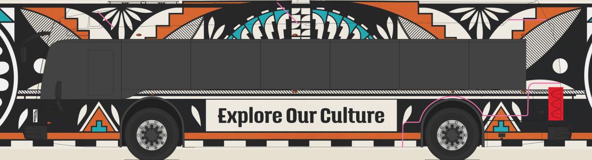 A rendering of the pottery Visit ABQ ABQ Ride bus.