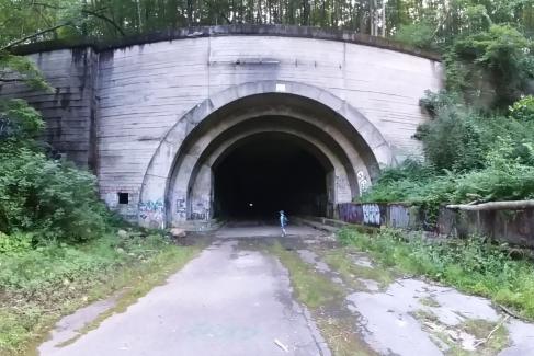 The entrance of the abandoned Pennsylvania Turnpike - now the Old PA Pike Trail