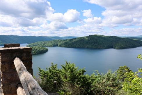 A sunny day view of Raystown Lake from Hawn's Overlook