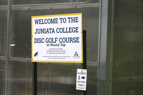 signage at Juniata College public disc golf course