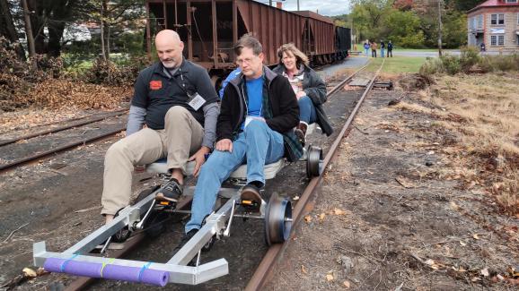 Volunteer leading rail bike tour at Friends of East Broad Top Railroad Museum