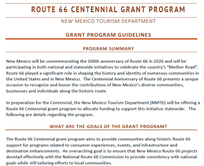 Rt. 66 centennial grant guidelines-fy26