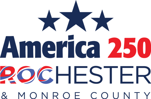 Logo celebrating America 250 in Rochester and Monroe County
