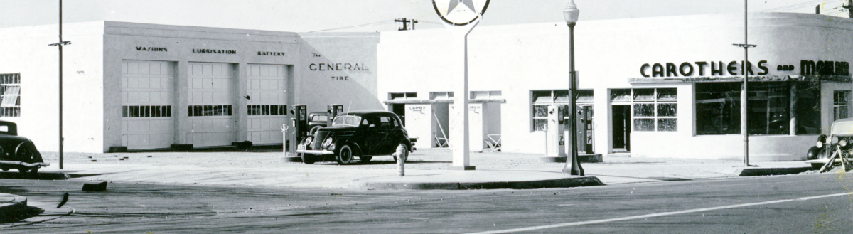 Archival photograph of the historic Texaco service station in EDo.