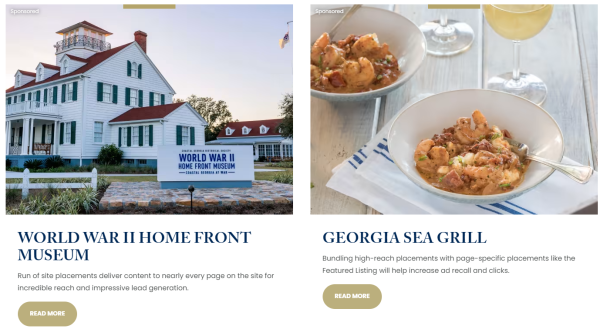 These are examples of run-of-site placements that will be included on all pages of goldenisles.com.