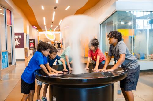 Children play at an exhibit in a museum