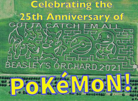Beasley's Orchard commemorates with 25th anniversary of Pokemon with their corn maze! (Photo courtesy of Beasley's Orchard Facebook page)