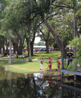 gathering around the shore of lake alice