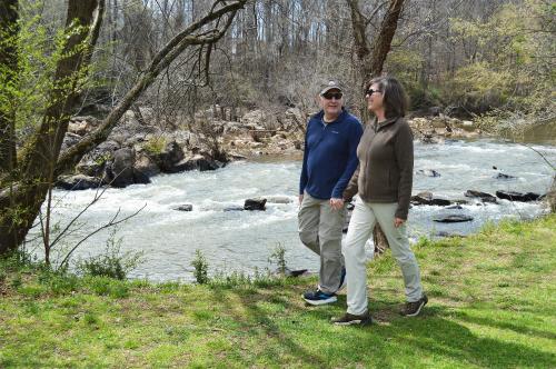 Couple hiking along the Deep River State Trail