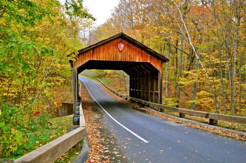A covered bridge of Pierce Stocking Scenic Drive