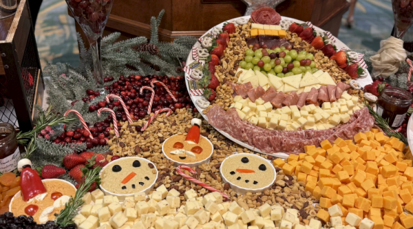 A dazzling assortment of cheeses, meats, and fruit displayed at the Christmas Day Buffet in the Ocean Ballroom at Hammock Beach Golf Resort and Spa in Palm Coast and the Flagler Beaches.