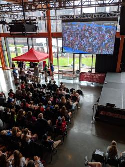 A crowd watches a USWNT match at Soccerfest in Lehigh Valley, Pa during the 2019 World Cup