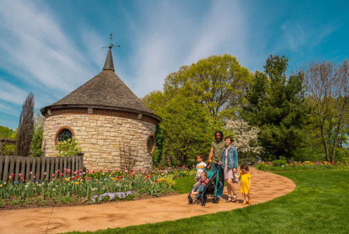 family in botanical garden