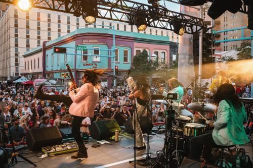 Music festival in Downtown Albuquerque, view of the crowd from the stage.