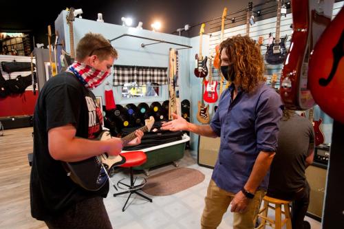 People wearing masks at Maxwell's House of Music in Southern Indiana