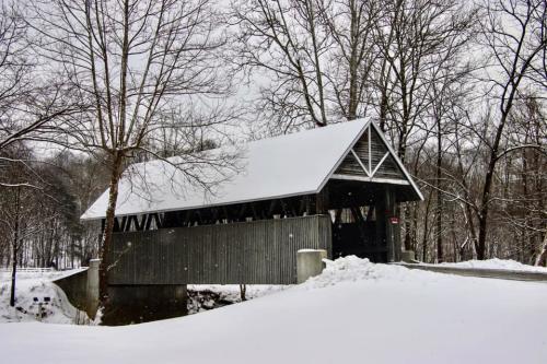 Jackie Engle Miller Covered Bridge at Wooded Glen Winter Snow