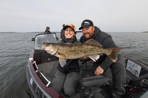 Walleye in Boat on a Cloudy Day