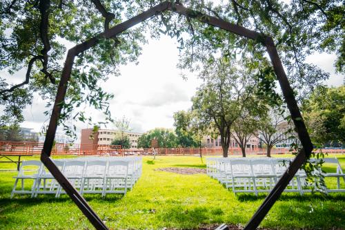 Mayo Park set up for wedding with arch