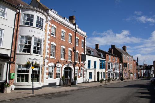 An historic high street on a sunny day