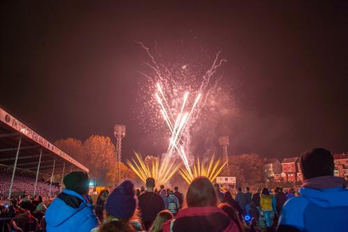 Crowds watching fireworks at st helens ground in Swansea