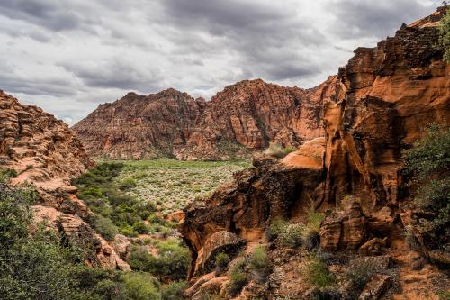 Cliffs and sagebrush at Snow Canyon State Park in Utah