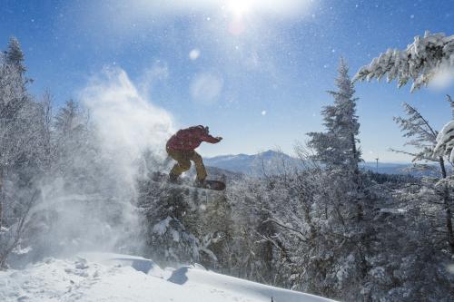 snowboarder shredding the gnar on a sunny winter day