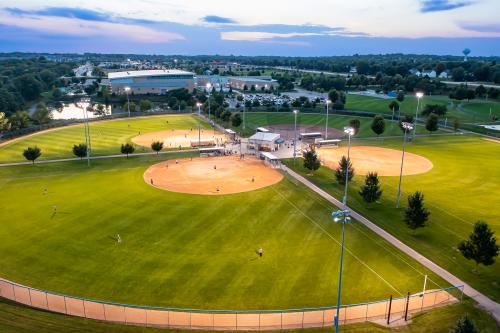 Evening game at ballfields at M Health Fairview Sports Center