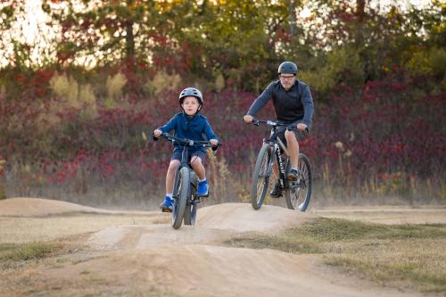 Father and son biking